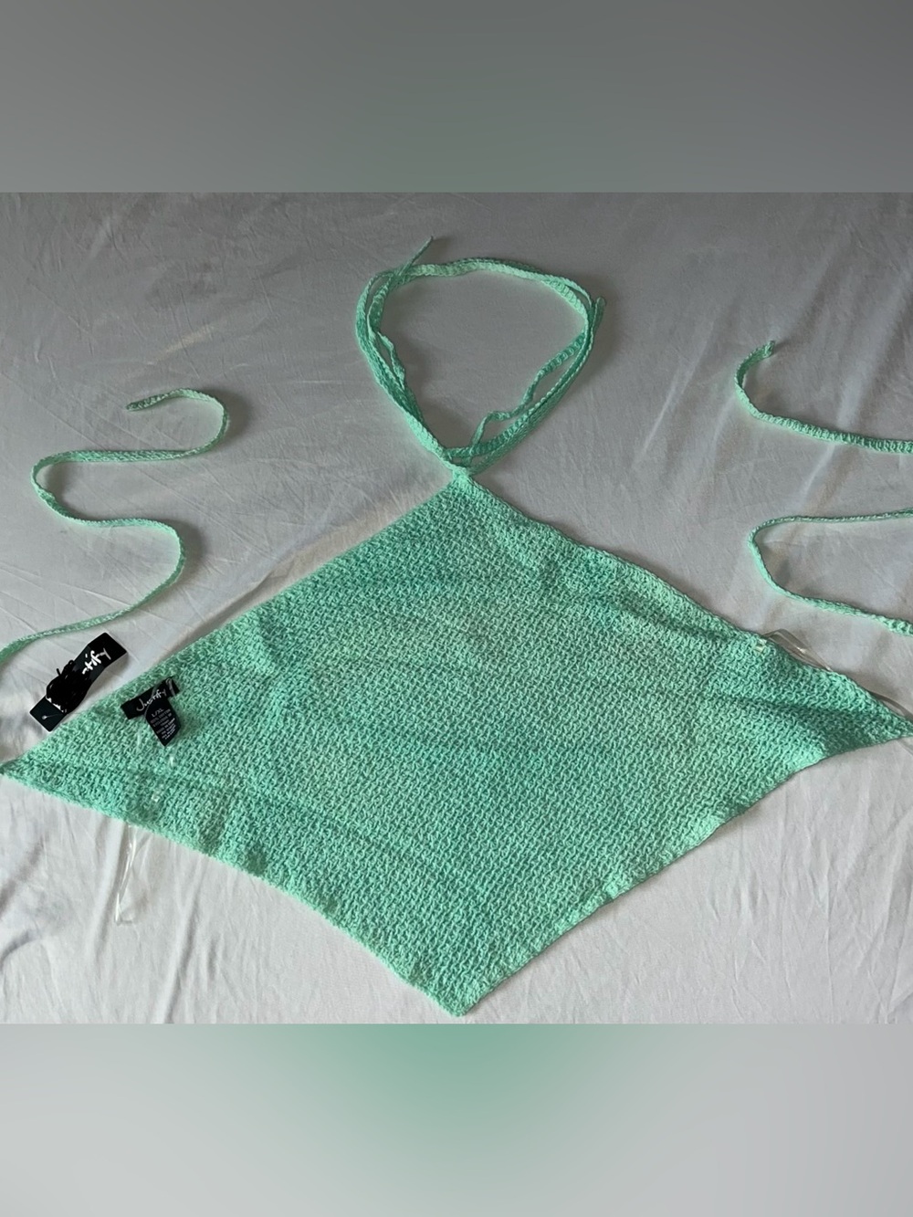 Justify Mint Crochet Halter Tie-Back Crop Top Sz L/XL